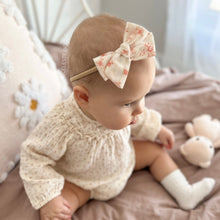 Load image into Gallery viewer, golden red floral pinwheel bow