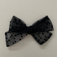 Load image into Gallery viewer, black dotted tulle pinwheel bow