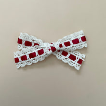 Load image into Gallery viewer, red & white lace bow