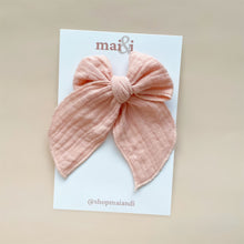 Load image into Gallery viewer, peachy pink muslin fable bow **regular size only