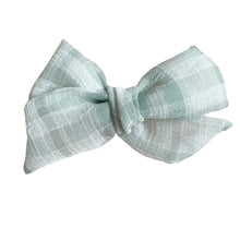 Load image into Gallery viewer, sage green plaid pinwheel bow