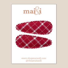 Load image into Gallery viewer, cherry plaid snap clip set