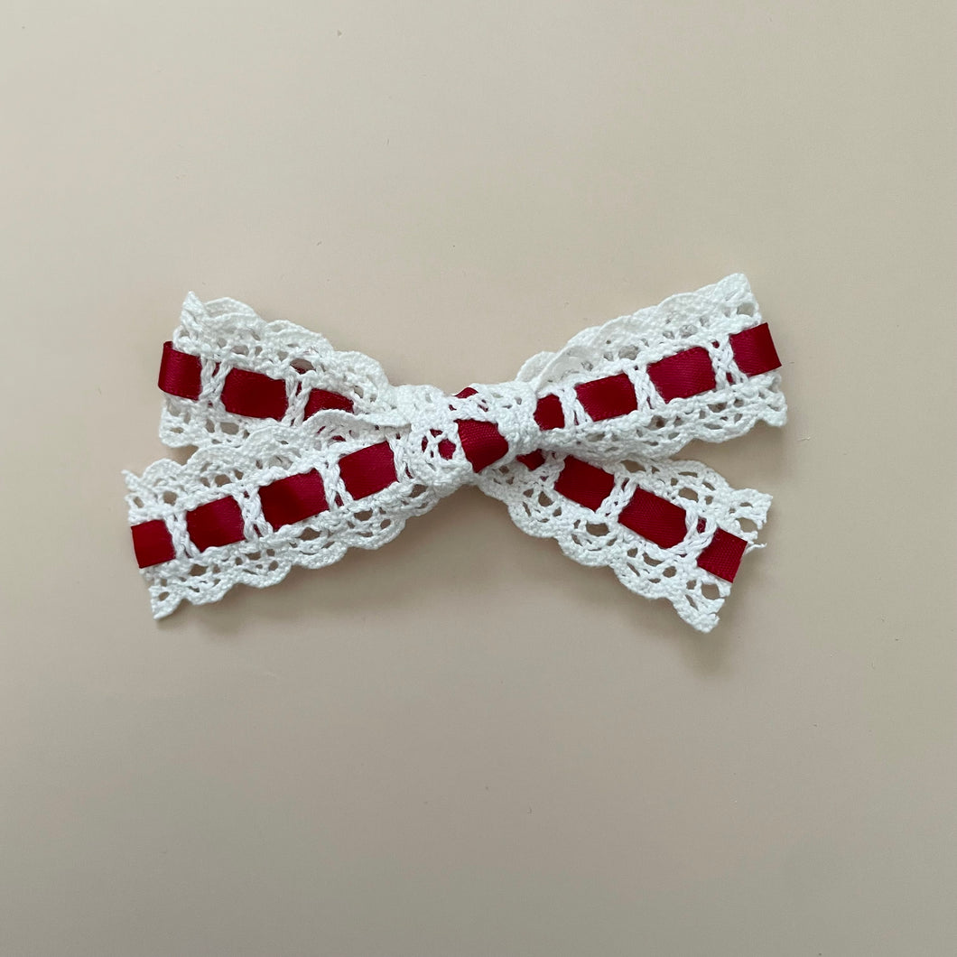 red & white lace bow