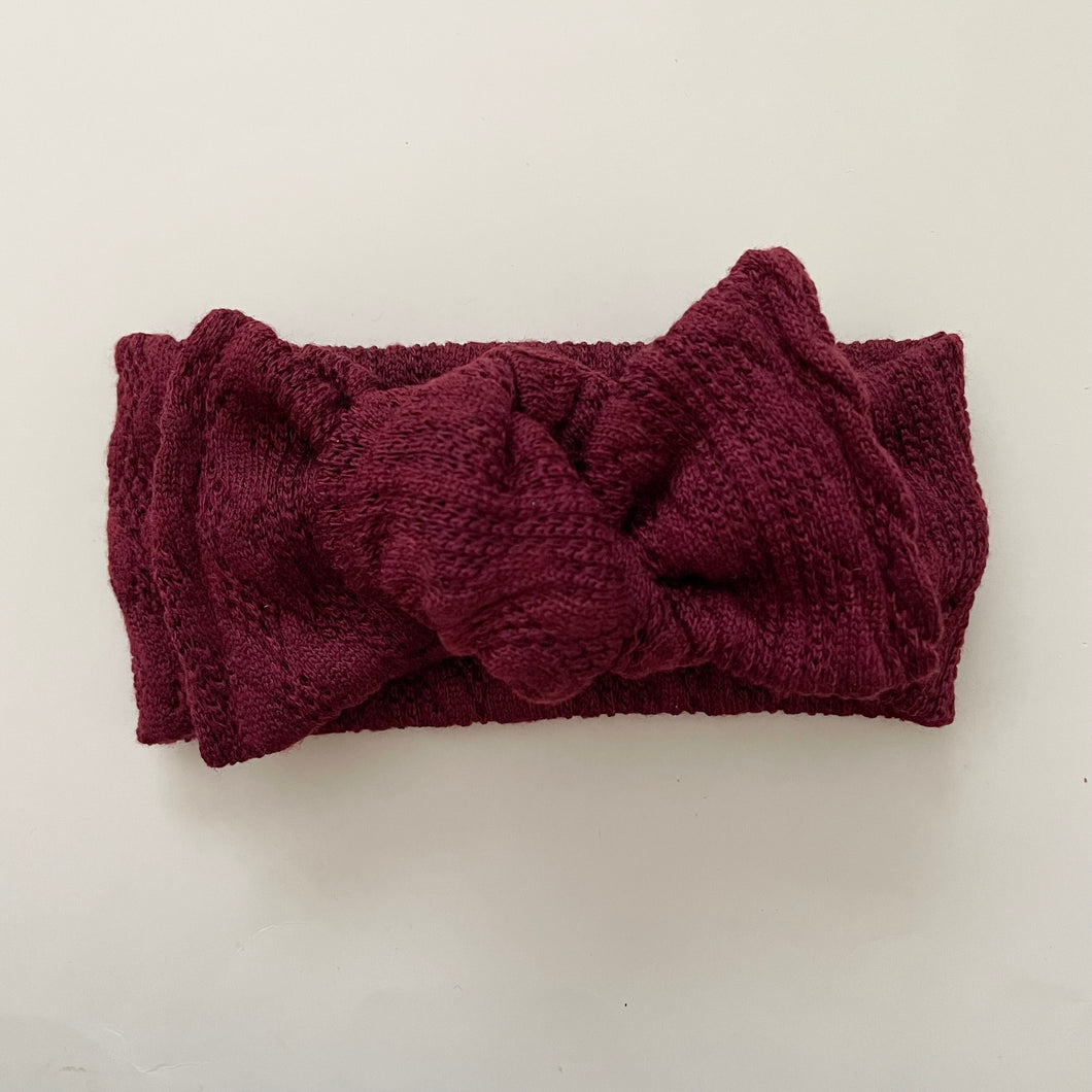 maroon chunky cable knit top knot