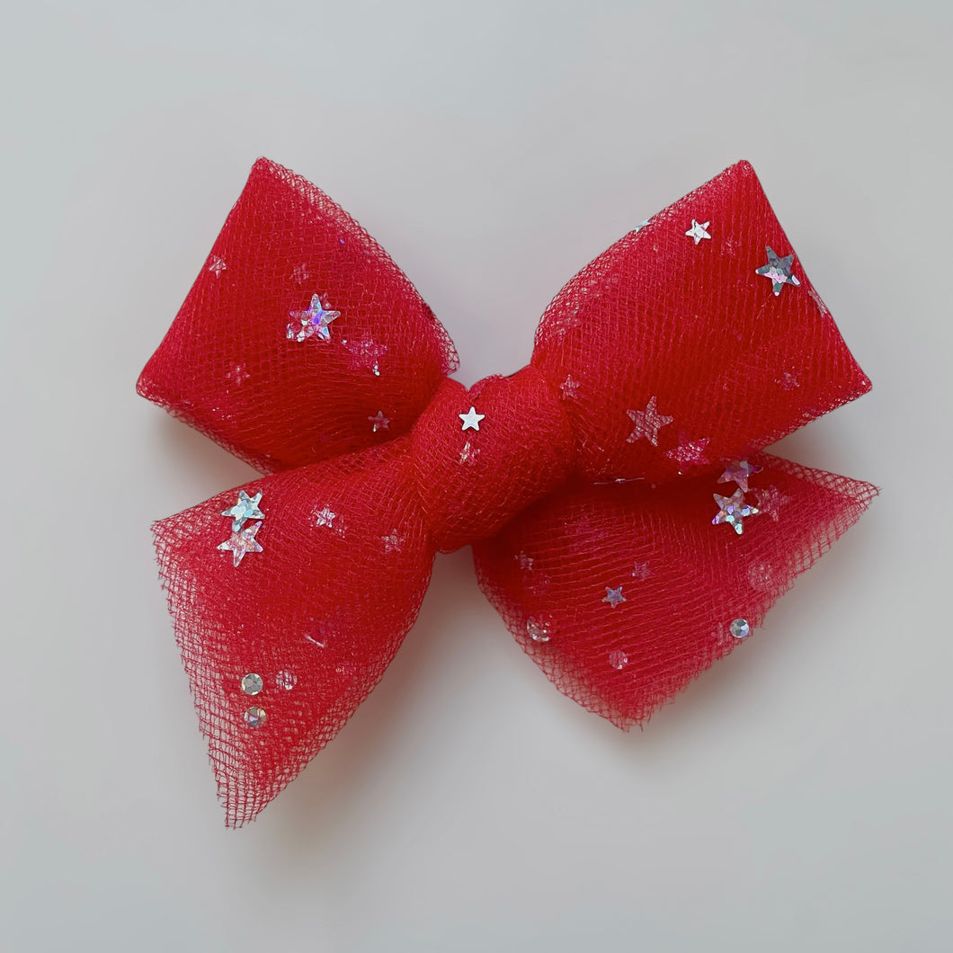 red stars tulle pinwheel bow