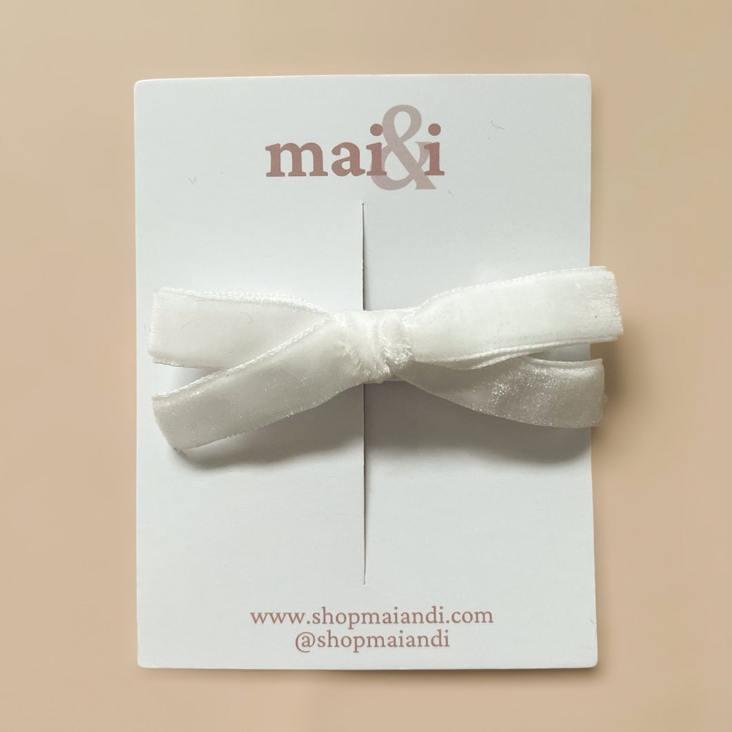 white velvet bow clip