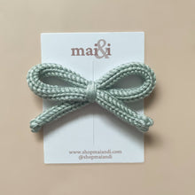 Load image into Gallery viewer, blue sage crochet bow
