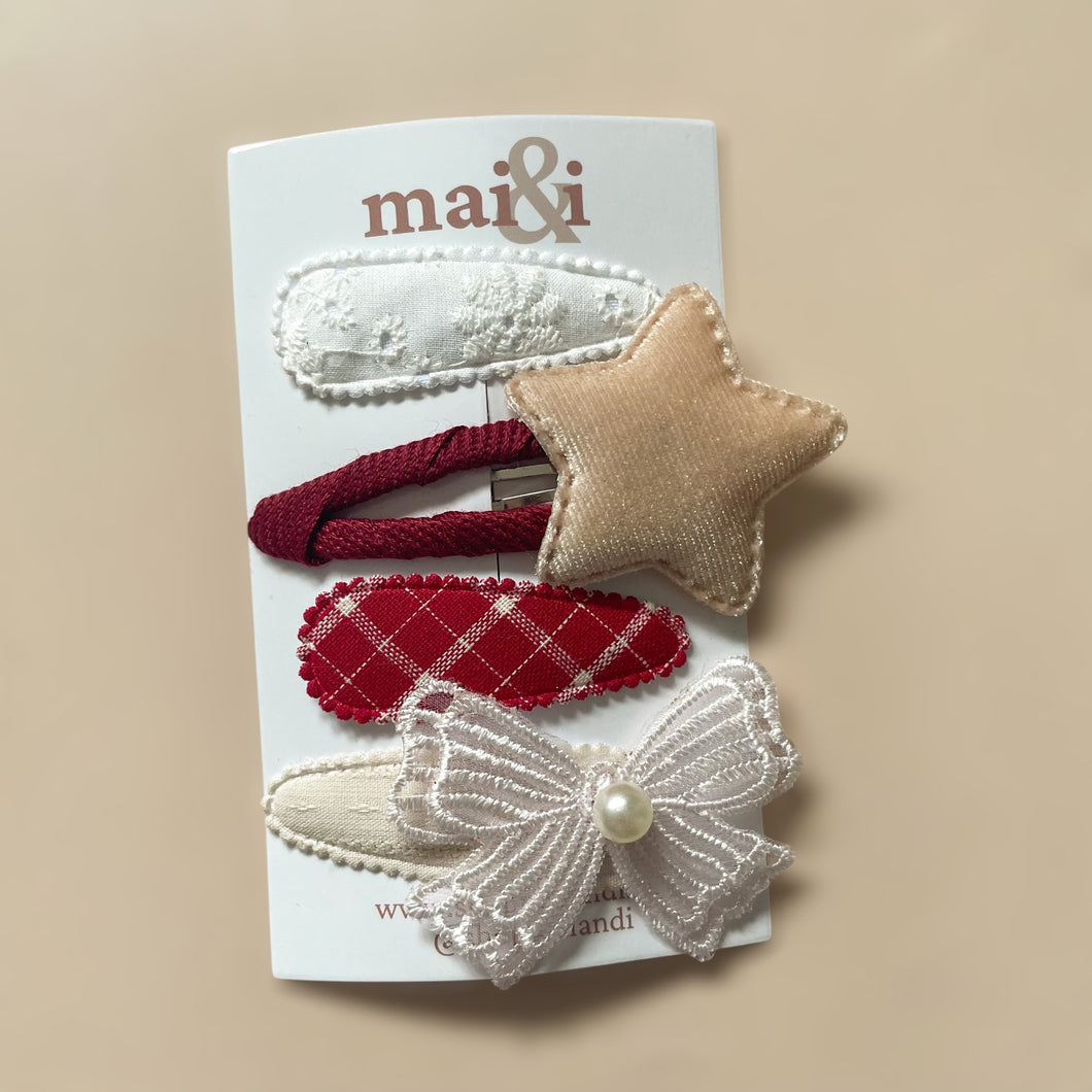 red ribbon mixed clip set