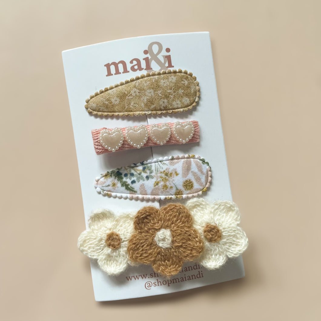 heart floral mixed clip set