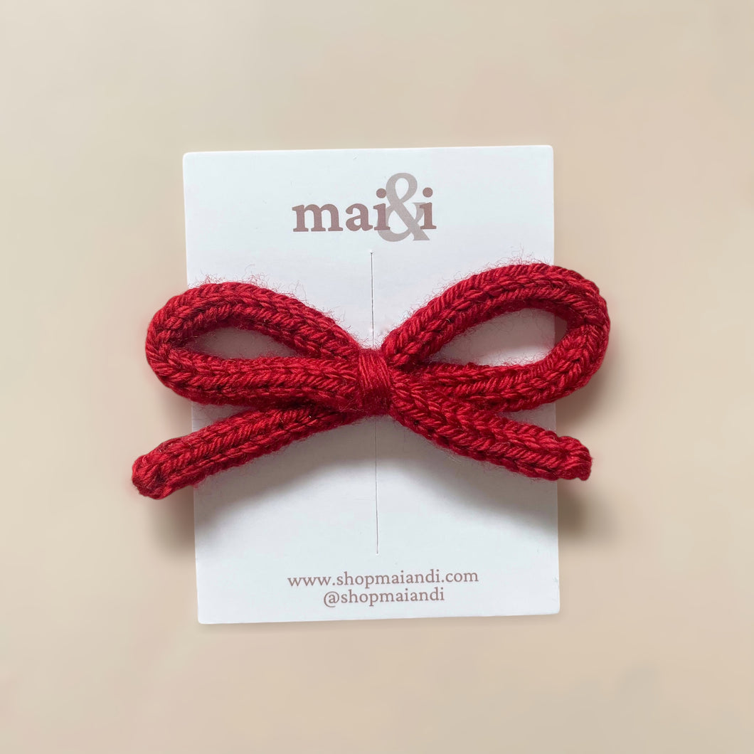 red crochet bow