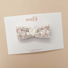 Load image into Gallery viewer, dusty pink lace heart bow clip
