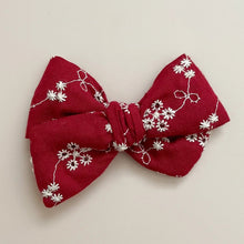 Load image into Gallery viewer, maroon white floral pinwheel bow
