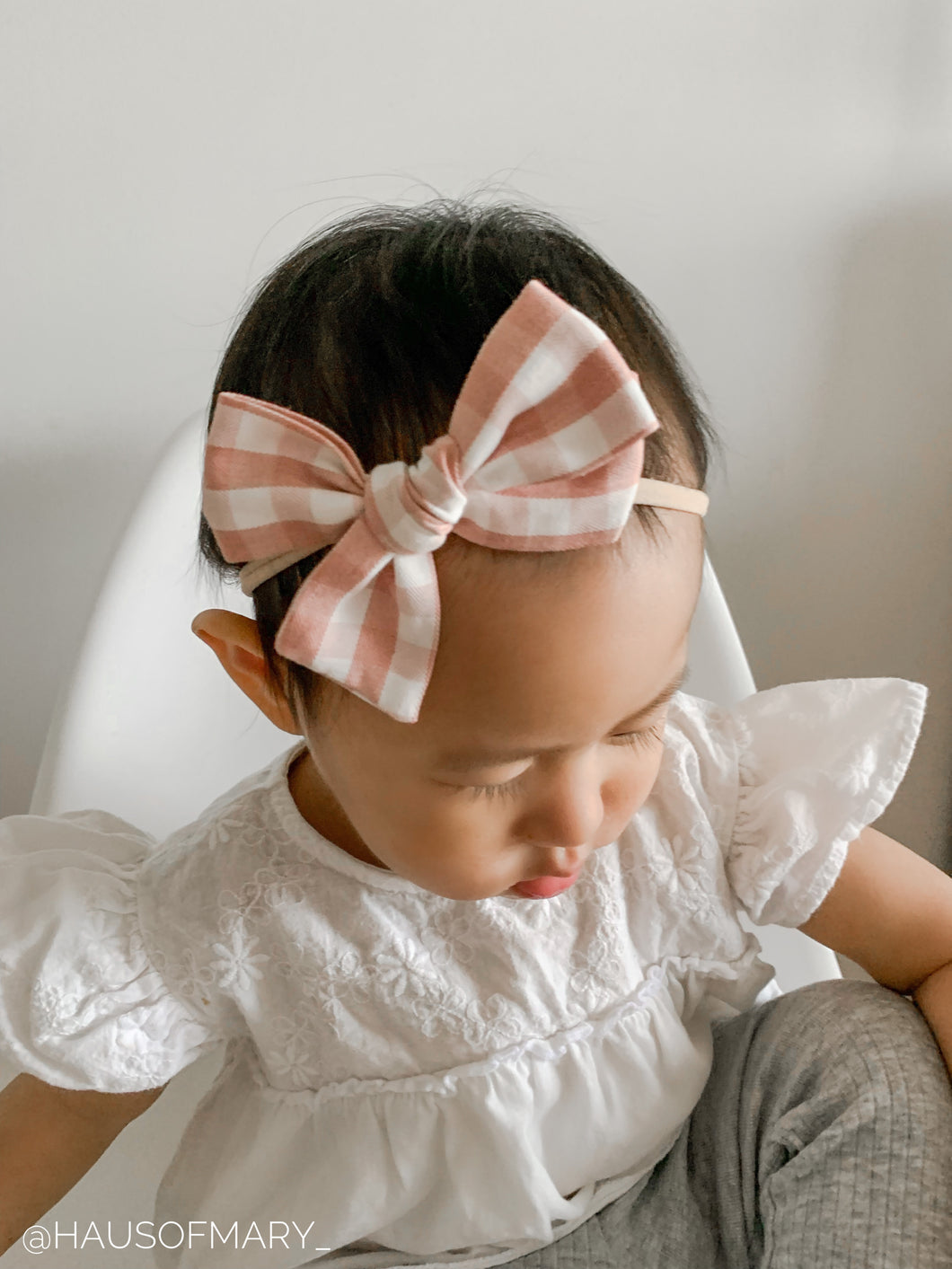 dusty pink gingham bow